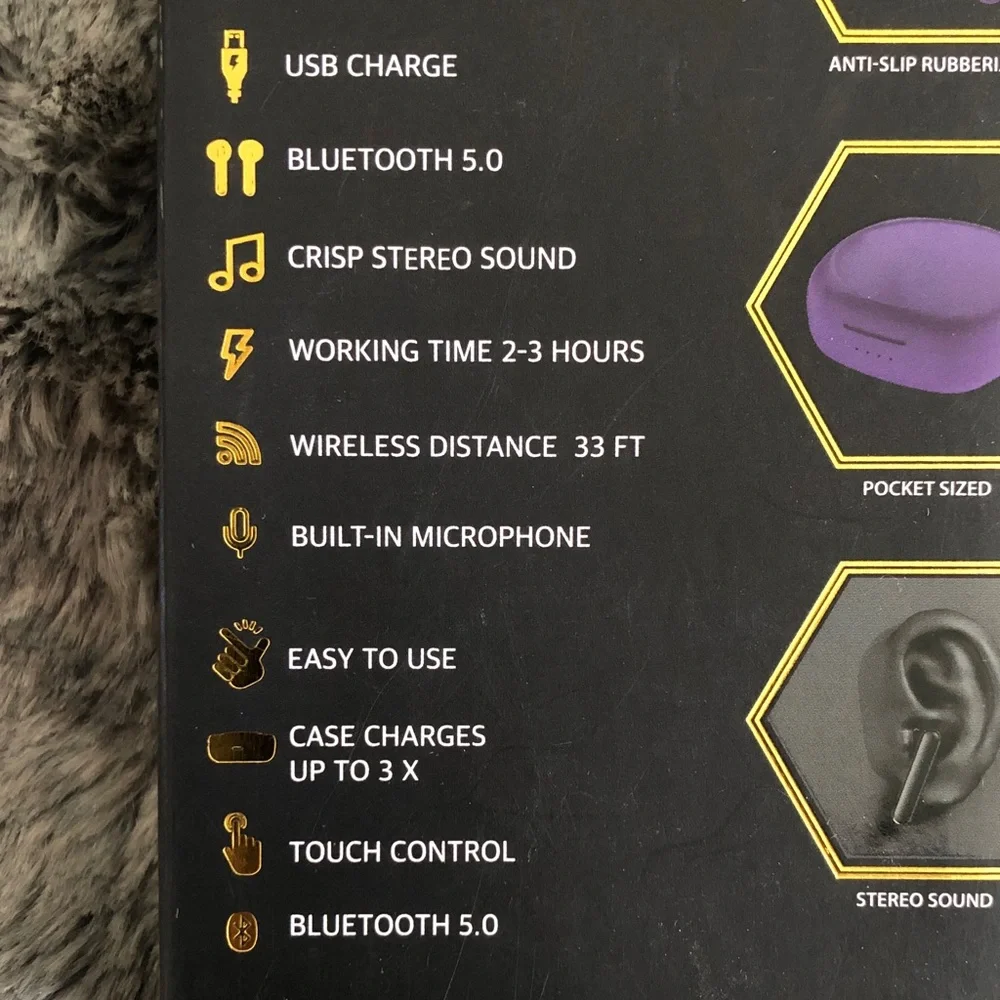 Purple Wireless Earbuds with Portable Charging Case